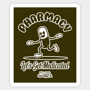 Let's Get Medicated Pharmacy Humor withe Vintage Cartoon Capsule Sticker